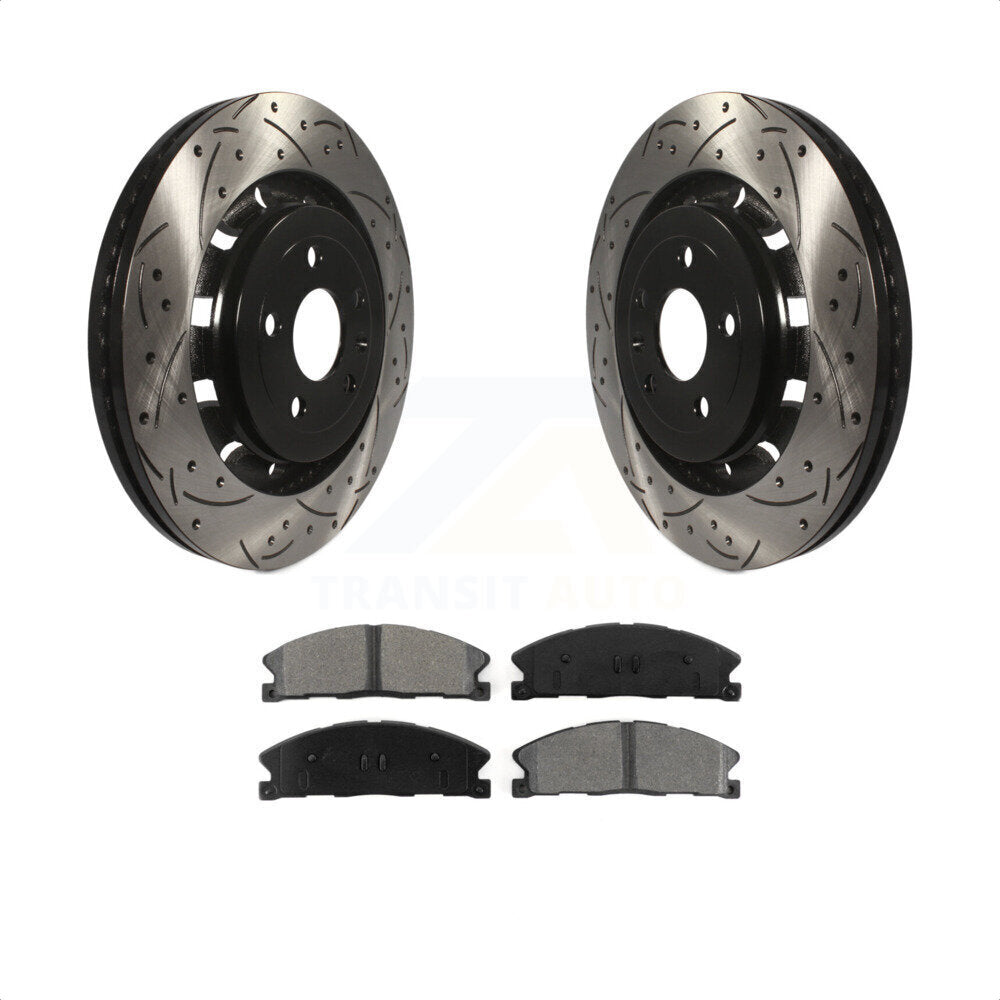 [Avant] Kit de disque (percé rainuré revêtu) et plaquette (semi-métallique) de frein pour Ford Explorer Taurus Flex Police Interceptor Utility Lincoln Sedan MKS MKT Special Service KDS-100027 par Transit Auto