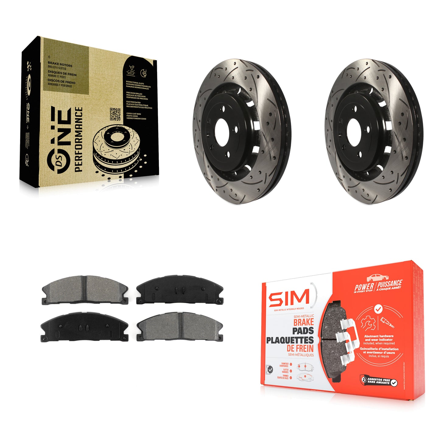 [Avant] Kit de disque (percé rainuré revêtu) et plaquette (semi-métallique) de frein pour Ford Explorer Taurus Flex Police Interceptor Utility Lincoln Sedan MKS MKT Special Service KDS-100027