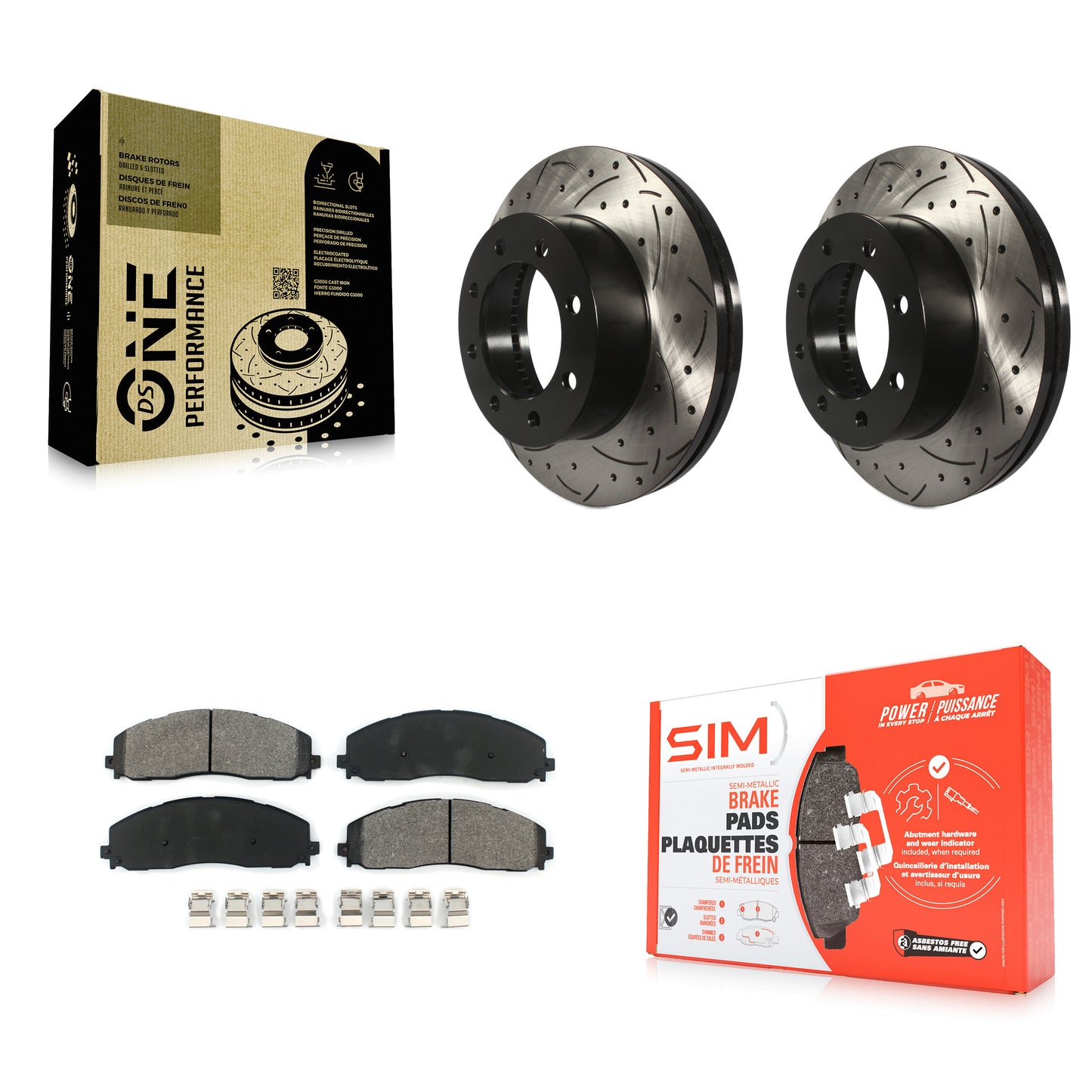 [Avant] Kit de disque (percé rainuré revêtu) et plaquette (semi-métallique) de frein pour Ford F-250 Super Duty F-350 F-450 KDS-100030