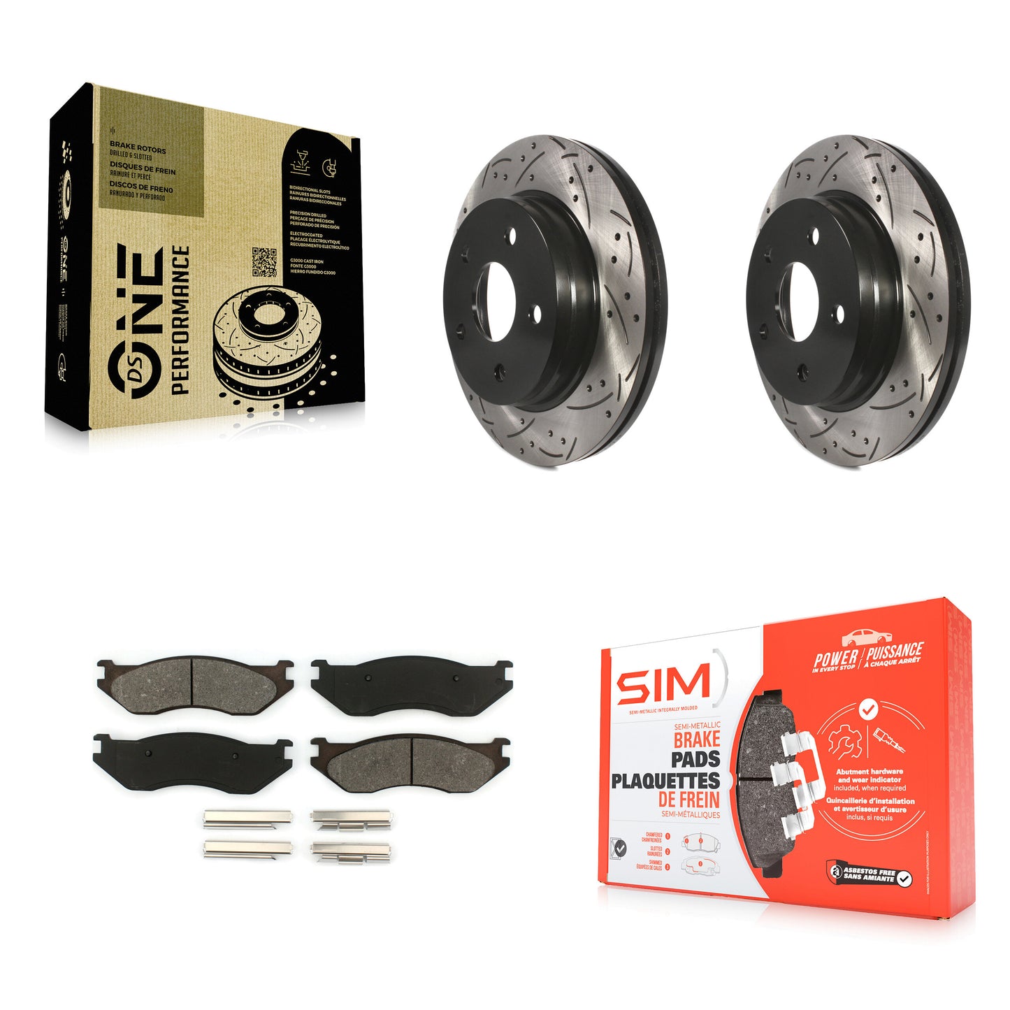 [Avant] Kit de disque (percé rainuré revêtu) et plaquette (semi-métallique) de frein pour Dodge Ram 1500 Durango KDS-100033