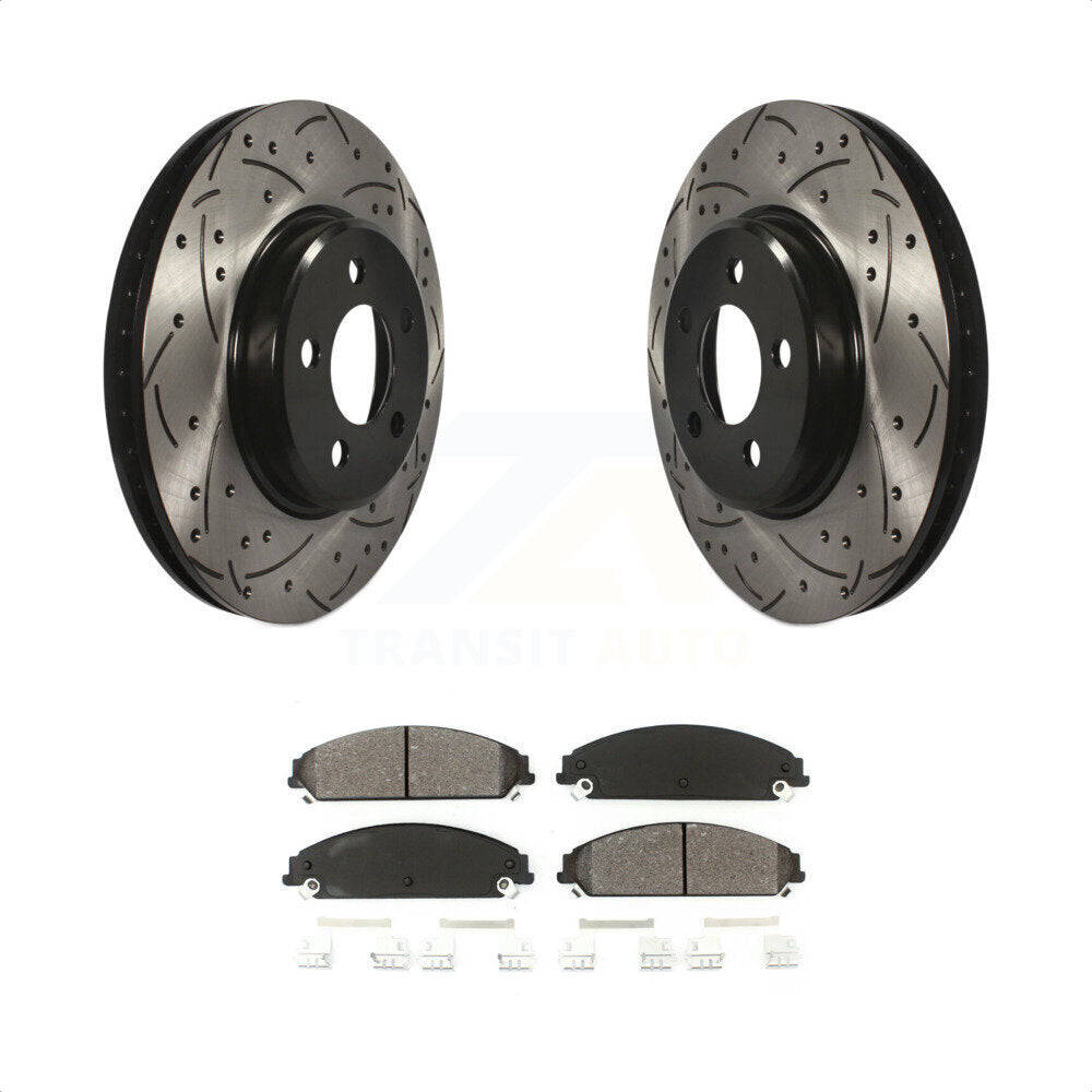 [Avant] Kit de disque (percé rainuré revêtu) et plaquette (semi-métallique) de frein pour Dodge Charger Chrysler 300 Challenger KDS-100035 par Transit Auto
