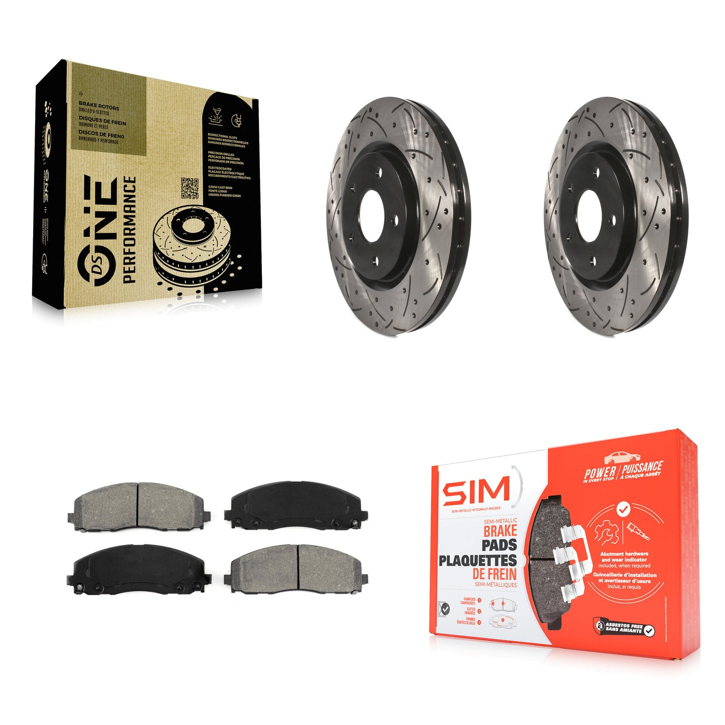 [Avant] Kit de disque (percé rainuré revêtu) et plaquette (semi-métallique) de frein pour Dodge Grand Caravan Chrysler Journey Town & Country Pacifica Ram C/V Volkswagen Routan Voyager KDS-100045