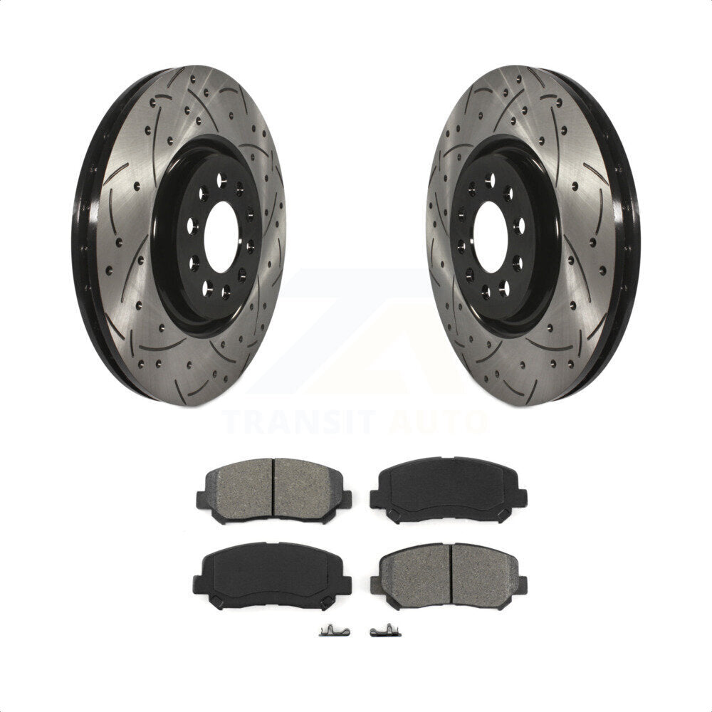 [Avant] Kit de disque (percé rainuré revêtu) et plaquette (semi-métallique) de frein pour 2014-2017 Jeep Cherokee avec Single Piston Caliper KDS-100047 par Transit Auto