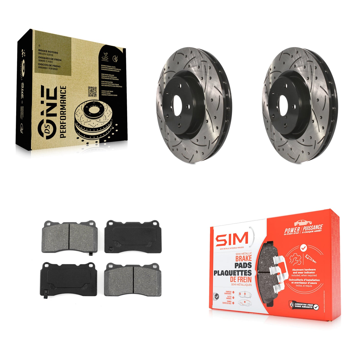 [Avant] Kit de disque (percé rainuré revêtu) et plaquette (semi-métallique) de frein pour Subaru Impreza WRX STI KDS-100063