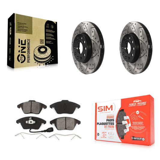 [Avant] Kit de disque (percé rainuré revêtu) et plaquette (semi-métallique) de frein pour Volkswagen Jetta Beetle Golf Rabbit Eos Audi A3 GTI Quattro KDS-100074
