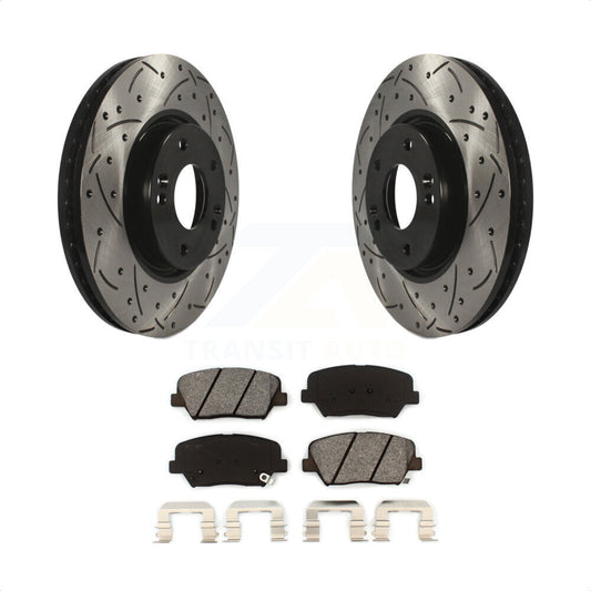 [Avant] Kit de disque (percé rainuré revêtu) et plaquette (semi-métallique) de frein pour 2014-2017 Kia Rondo KDS-100079 par Transit Auto