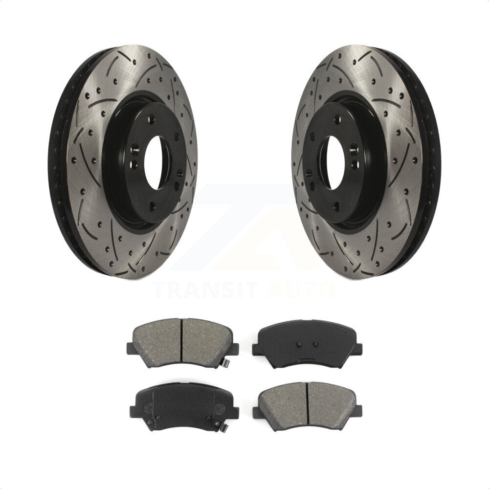 [Avant] Kit de disque (percé rainuré revêtu) et plaquette (semi-métallique) de frein pour 2015 Hyundai Veloster Tech RE FLEX SE KDS-100082 par Transit Auto