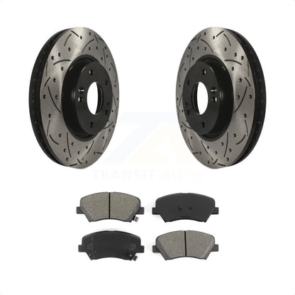 [Avant] Kit de disque (percé rainuré revêtu) et plaquette (semi-métallique) de frein pour 2015 Hyundai Veloster Tech RE FLEX SE KDS-100082 par Transit Auto