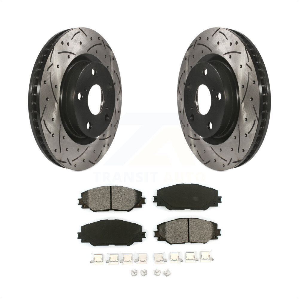 [Avant] Kit de disque (percé rainuré revêtu) et plaquette (semi-métallique) de frein pour Toyota RAV4 Scion tC Matrix Pontiac Vibe Corolla iM Mirai KDS-100086 par Transit Auto