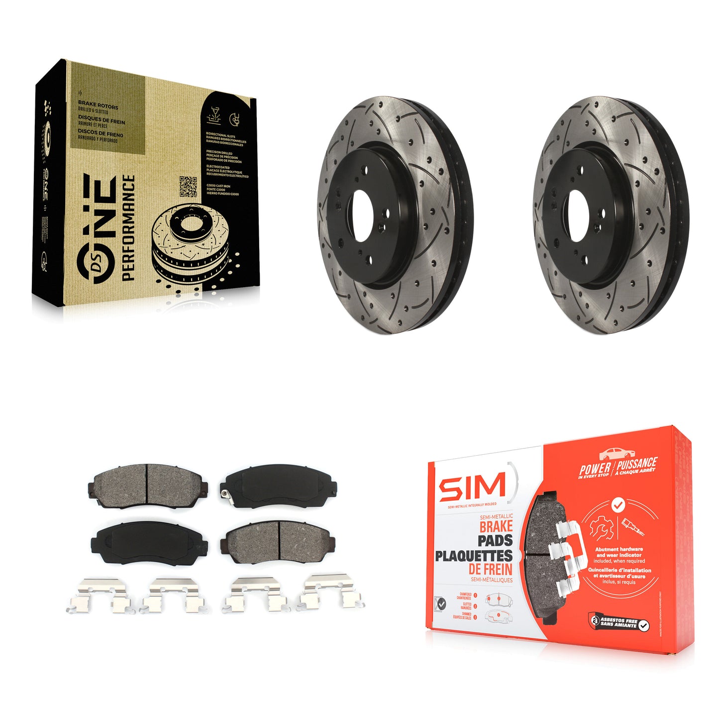 [Avant] Kit de disque (percé rainuré revêtu) et plaquette (semi-métallique) de frein pour Honda CR-V Acura RDX Accord Crosstour KDS-100090