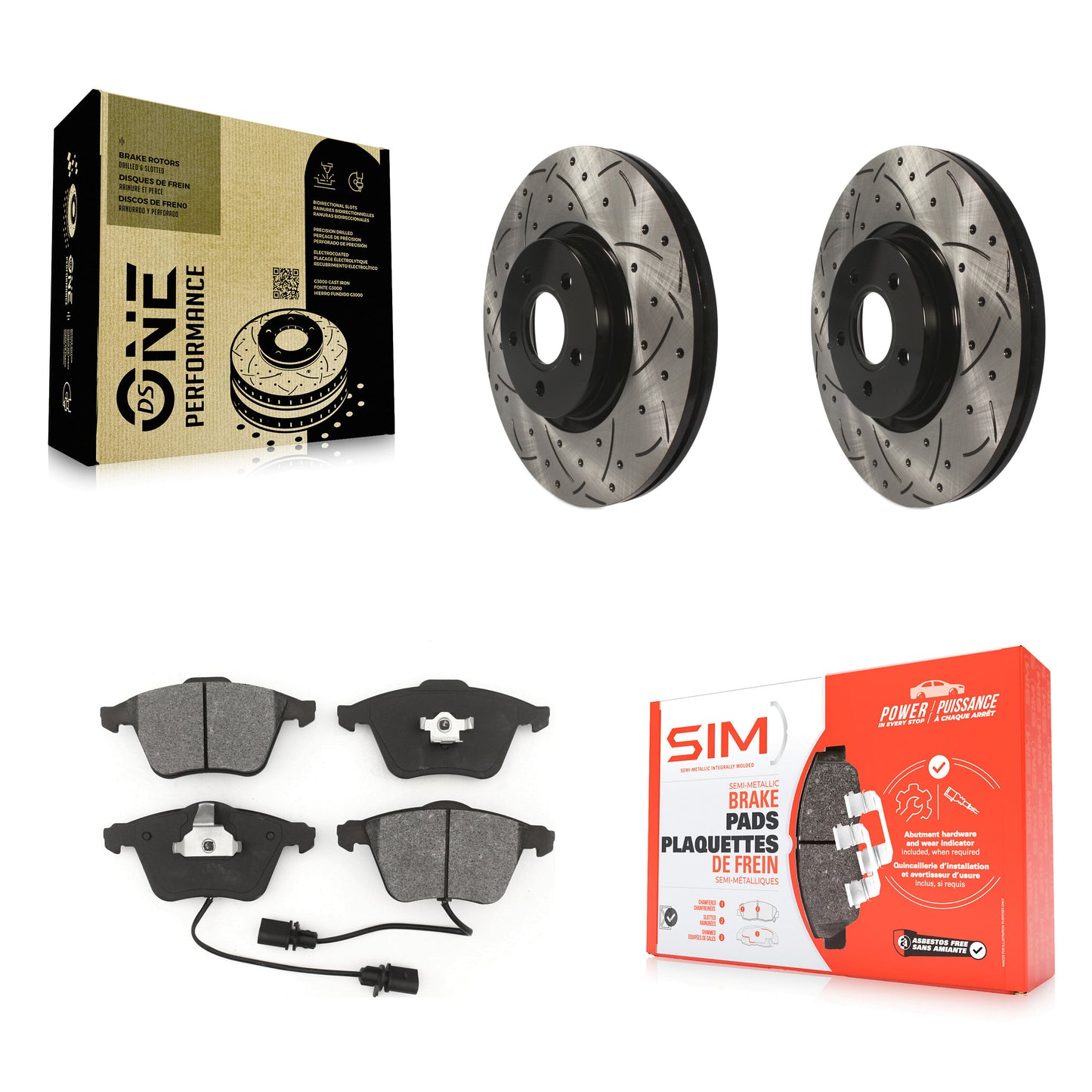 [Avant] Kit de disque (percé rainuré revêtu) et plaquette (semi-métallique) de frein pour Volvo S40 C70 V50 avec 320mm Diameter Rotor KDS-100096