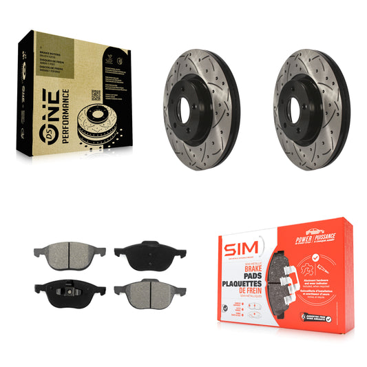[Avant] Kit de disque (percé rainuré revêtu) et plaquette (semi-métallique) de frein pour Ford Escape Volvo C-Max S40 C70 C30 V50 KDS-100102