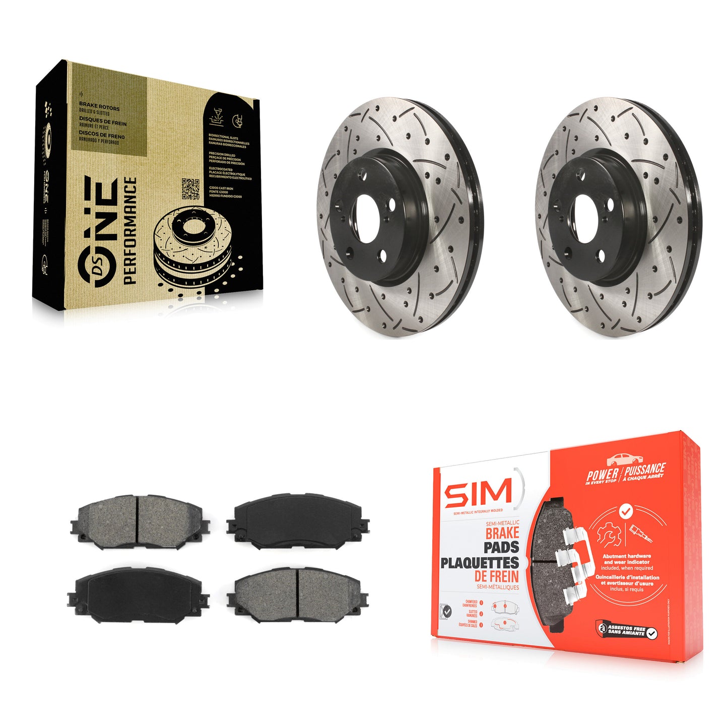 [Avant] Kit de disque (percé rainuré revêtu) et plaquette (semi-métallique) de frein pour Toyota Corolla Scion xD Matrix Pontiac Vibe KDS-100105