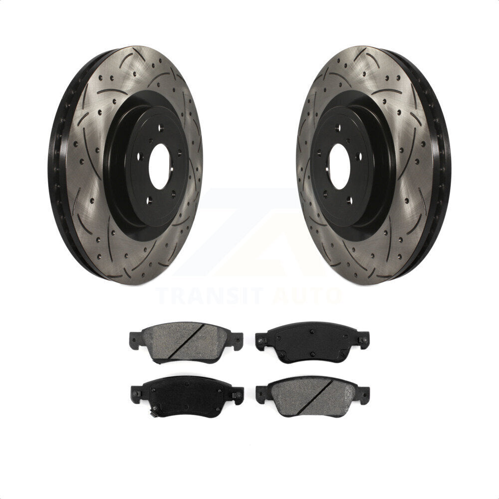 [Avant] Kit de disque (percé rainuré revêtu) et plaquette (semi-métallique) de frein pour 2014 INFINITI Q60 Sport sans Package KDS-100113 par Transit Auto