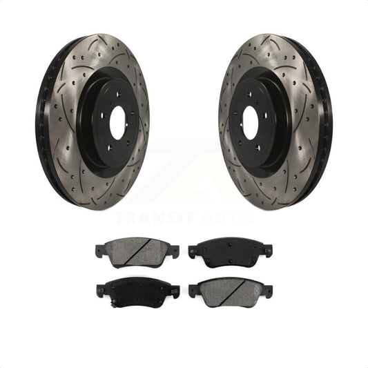 [Avant] Kit de disque (percé rainuré revêtu) et plaquette (semi-métallique) de frein pour 2014 INFINITI Q60 Sport sans Package KDS-100113 par Transit Auto