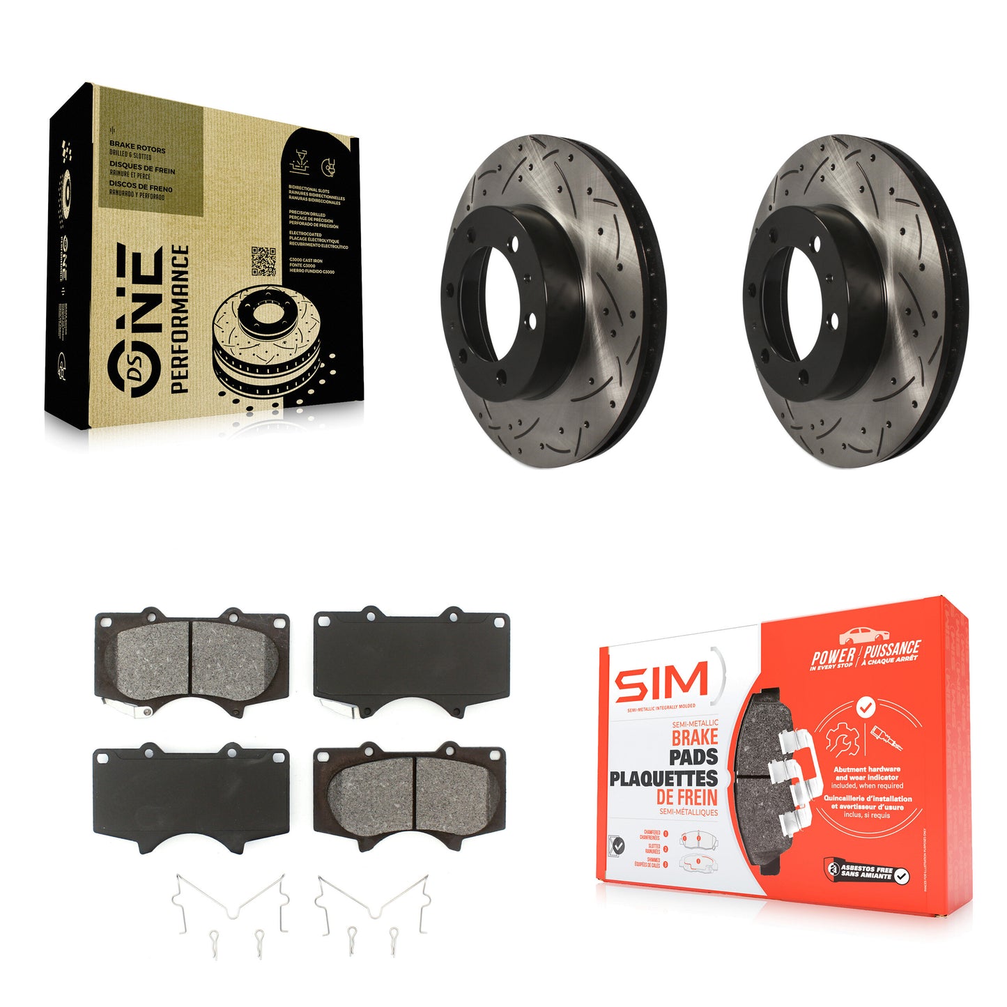 [Avant] Kit de disque (percé rainuré revêtu) et plaquette (semi-métallique) de frein pour Toyota Tacoma 4Runner FJ Cruiser KDS-100117