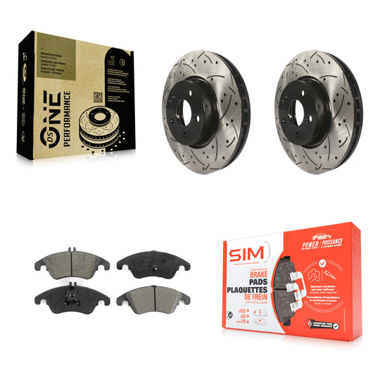 [Avant] Kit de disque (percé rainuré revêtu) et plaquette (semi-métallique) de frein pour Mercedes-Benz E350 C300 C350 E400 E250 SLC300 KDS-100127