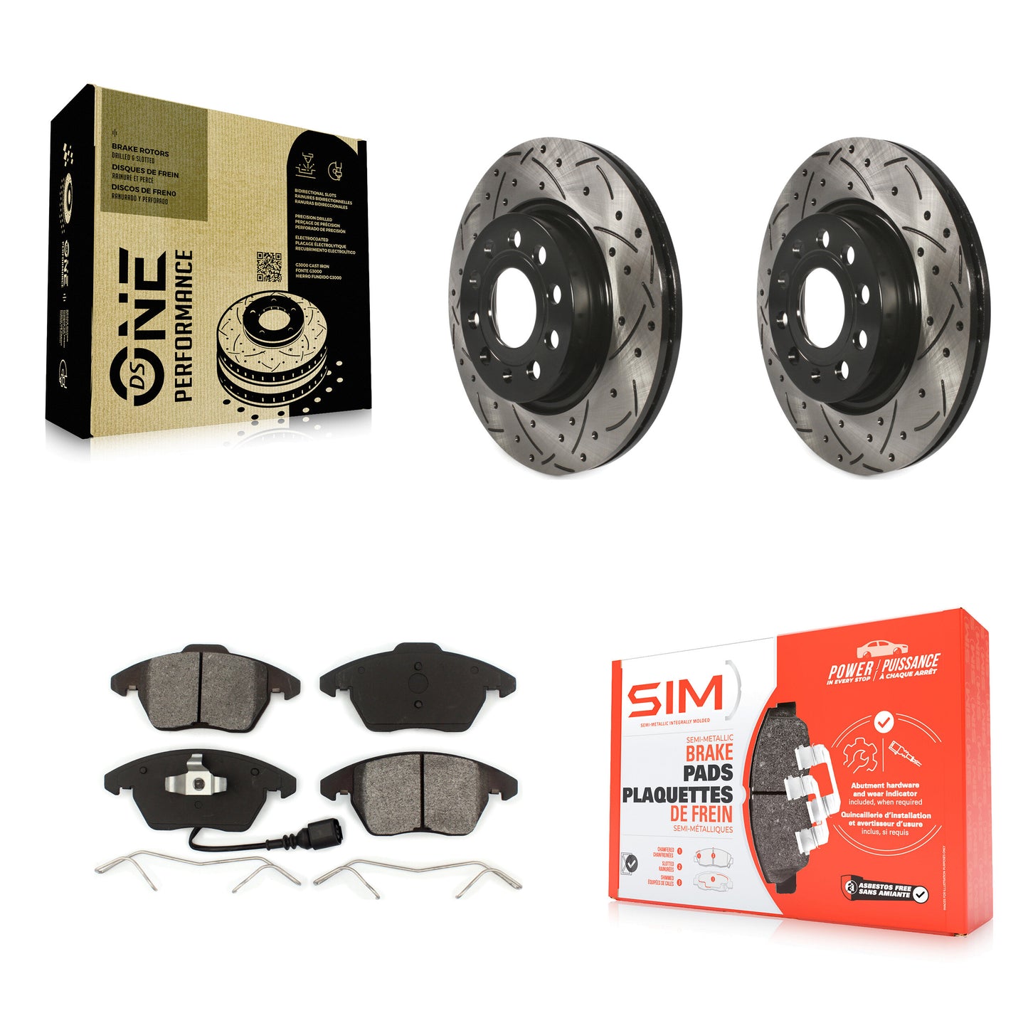 [Avant] Kit de disque (percé rainuré revêtu) et plaquette (semi-métallique) de frein pour Volkswagen GTI Audi A3 Quattro avec 280mm Diameter Rotor KDS-100133