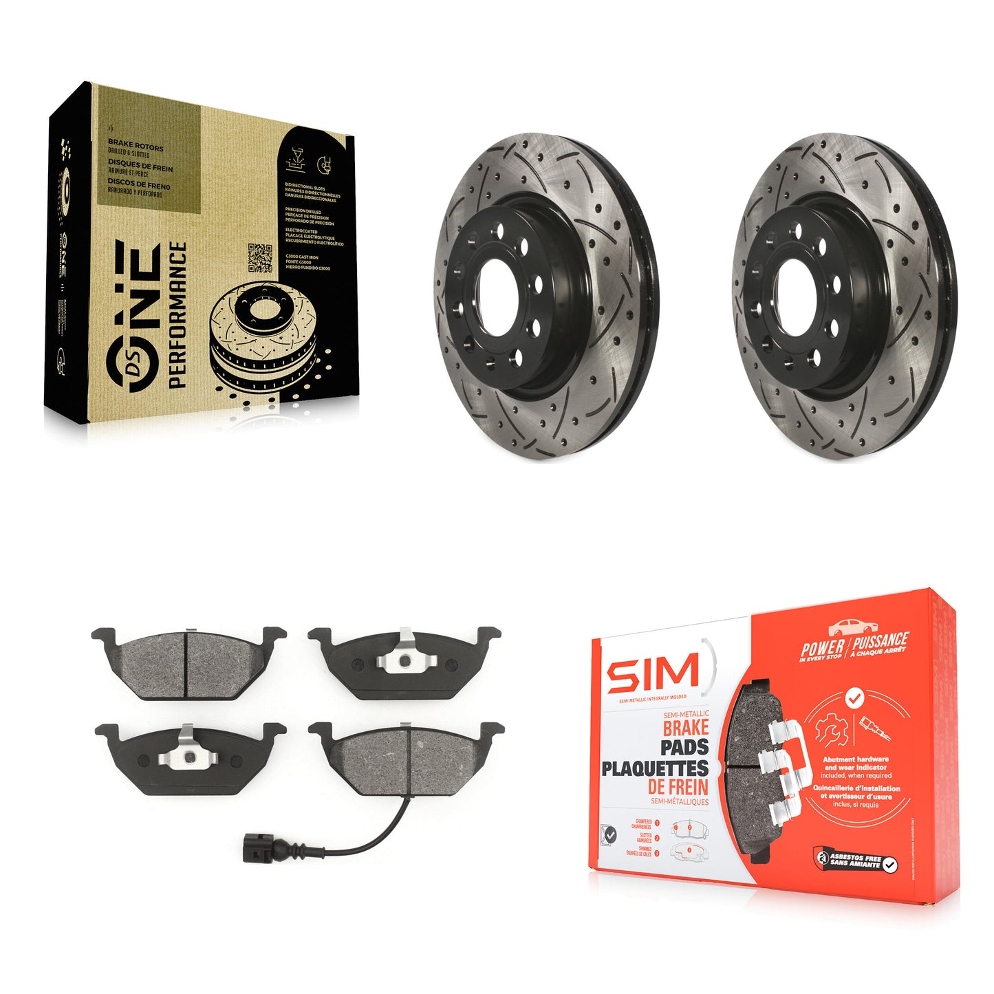 [Avant] Kit de disque (percé rainuré revêtu) et plaquette (semi-métallique) de frein pour 2011-2015 Volkswagen Jetta avec 280mm Diameter Rotor KDS-100134
