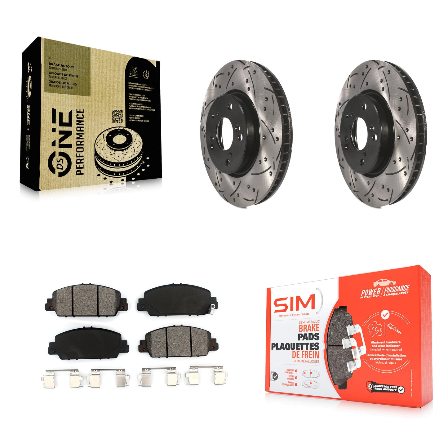 [Avant] Kit de disque (percé rainuré revêtu) et plaquette (semi-métallique) de frein pour Honda Accord KDS-100148