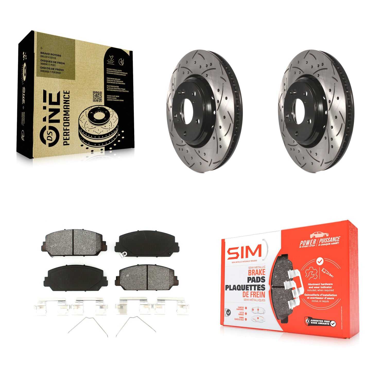 [Avant] Kit de disque (percé rainuré revêtu) et plaquette (semi-métallique) de frein pour Honda Civic Accord Acura ILX KDS-100171