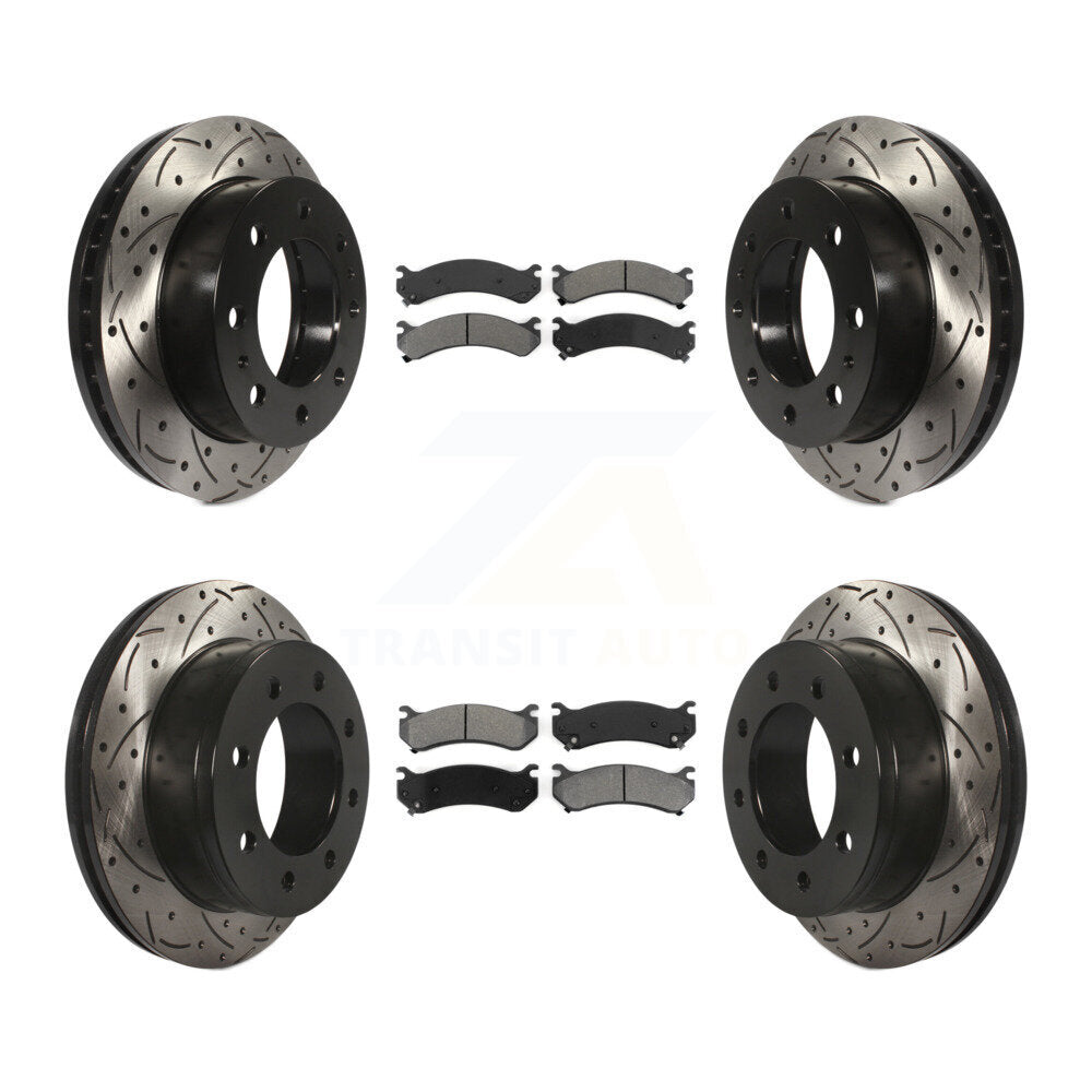 [Avant + Arrière] Kit de disque (percé rainuré revêtu) et plaquette (semi-métallique) de frein pour Chevrolet Silverado 2500 HD GMC Sierra 3500 Classic Suburban Yukon XL Avalanche KDS-100173