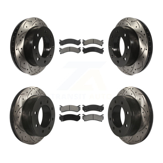 [Avant + Arrière] Kit de disque (percé rainuré revêtu) et plaquette (semi-métallique) de frein pour Chevrolet Silverado 2500 HD GMC Sierra 3500 Classic Suburban Yukon XL Avalanche KDS-100173