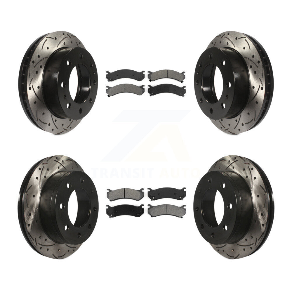 [Avant + Arrière] Kit de disque (percé rainuré revêtu) et plaquette (semi-métallique) de frein pour Chevrolet Silverado 2500 HD GMC Sierra Hummer H2 1500 Suburban Yukon XL Avalanche Classic KDS-100175