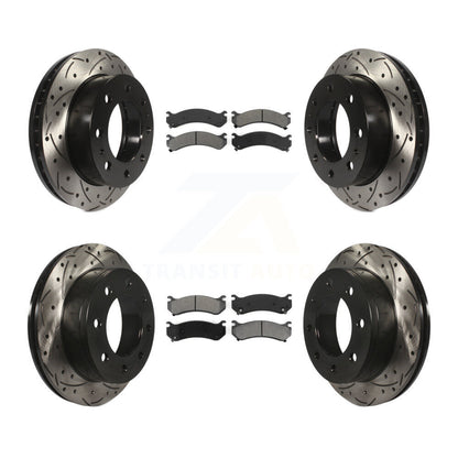 [Avant + Arrière] Kit de disque (percé rainuré revêtu) et plaquette (semi-métallique) de frein pour Chevrolet Silverado 2500 HD GMC Sierra Hummer H2 1500 Suburban Yukon XL Avalanche Classic KDS-100175