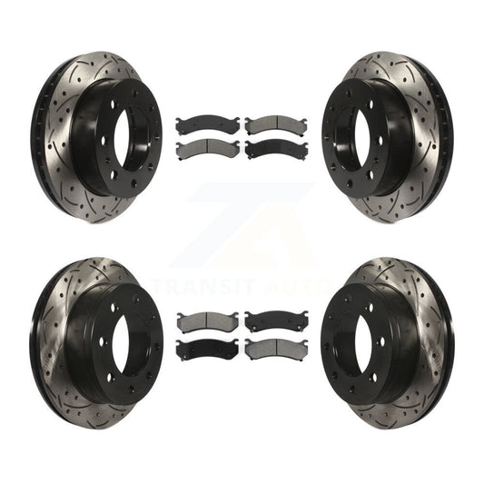 [Avant + Arrière] Kit de disque (percé rainuré revêtu) et plaquette (semi-métallique) de frein pour Chevrolet Silverado 2500 HD GMC Sierra Hummer H2 1500 Suburban Yukon XL Avalanche Classic KDS-100175