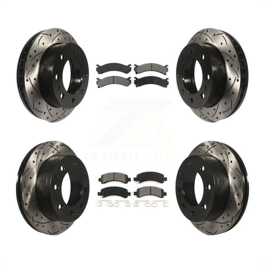 [Avant + Arrière] Kit de disque (percé rainuré revêtu) et plaquette (semi-métallique) de frein pour Chevrolet Express 2500 GMC Savana KDS-100176 par Transit Auto