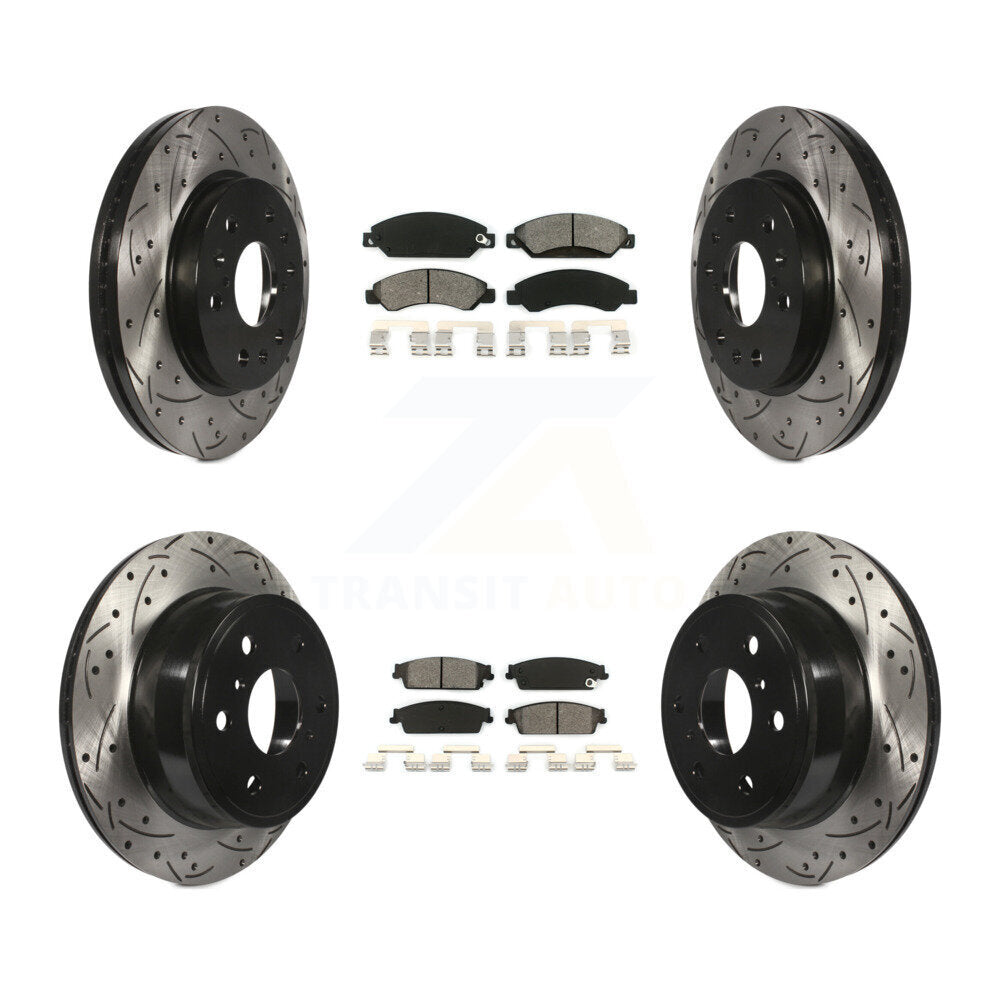 [Avant + Arrière] Kit de disque (percé rainuré revêtu) et plaquette (semi-métallique) de frein pour 2007 Chevrolet Tahoe GMC Suburban 1500 Yukon Cadillac Avalanche XL Escalade ESV EXT KDS-100178