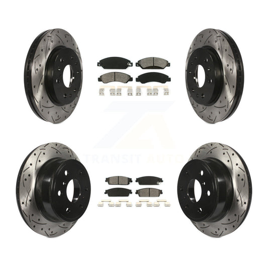 [Avant + Arrière] Kit de disque (percé rainuré revêtu) et plaquette (semi-métallique) de frein pour 2007 Chevrolet Tahoe GMC Suburban 1500 Yukon Cadillac Avalanche XL Escalade ESV EXT KDS-100178
