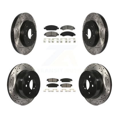 [Avant + Arrière] Kit de disque (percé rainuré revêtu) et plaquette (semi-métallique) de frein pour Chevrolet Silverado 1500 GMC Sierra Tahoe Suburban Yukon Cadillac XL Avalanche Escalade ESV EXT KDS-100179