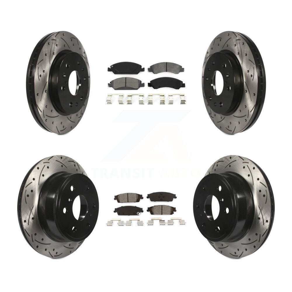 [Avant + Arrière] Kit de disque (percé rainuré revêtu) et plaquette (semi-métallique) de frein pour Chevrolet Silverado 1500 GMC Sierra Tahoe Suburban Yukon Cadillac XL Escalade ESV KDS-100180