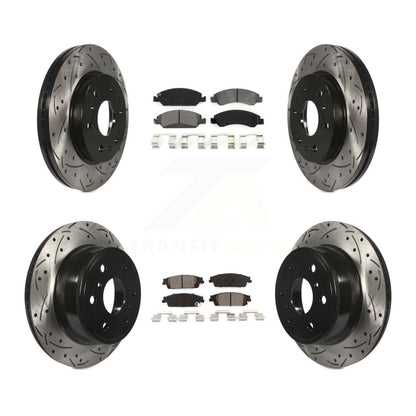 [Avant + Arrière] Kit de disque (percé rainuré revêtu) et plaquette (semi-métallique) de frein pour Chevrolet Silverado 1500 GMC Sierra Tahoe Suburban Yukon Cadillac XL Escalade ESV KDS-100180