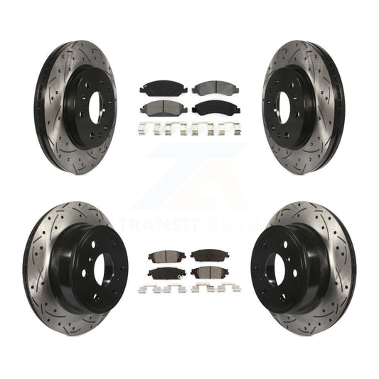 [Avant + Arrière] Kit de disque (percé rainuré revêtu) et plaquette (semi-métallique) de frein pour Chevrolet Silverado 1500 GMC Sierra Tahoe Suburban Yukon Cadillac XL Escalade ESV KDS-100180
