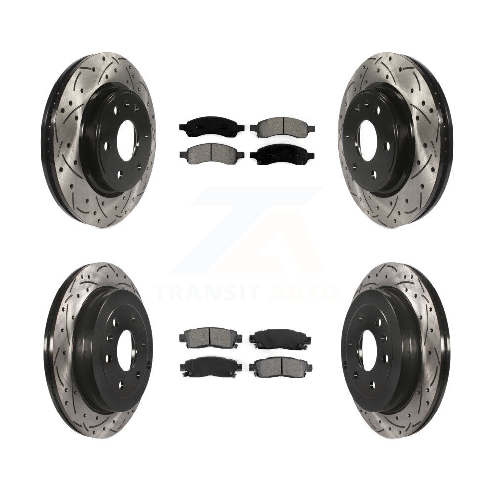 [Avant + Arrière] Kit de disque (percé rainuré revêtu) et plaquette (semi-métallique) de frein pour Chevrolet Traverse GMC Acadia Buick Enclave Saturn Outlook Limited KDS-100181