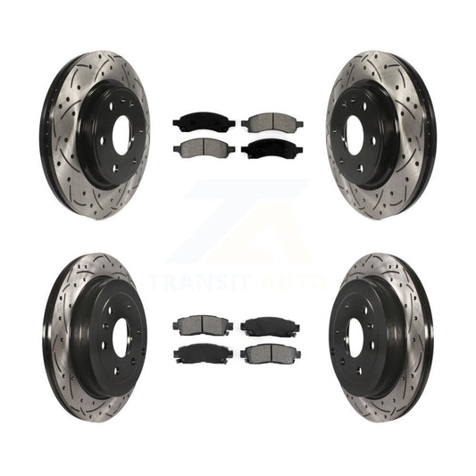 [Avant + Arrière] Kit de disque (percé rainuré revêtu) et plaquette (semi-métallique) de frein pour Chevrolet Traverse GMC Acadia Buick Enclave Saturn Outlook Limited KDS-100181
