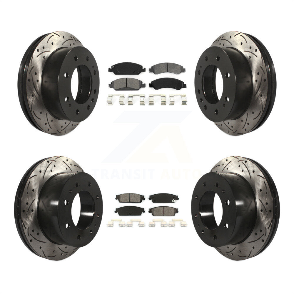 [Avant + Arrière] Kit de disque (percé rainuré revêtu) et plaquette (semi-métallique) de frein pour 2011 Chevrolet Silverado 1500 Hybrid KDS-100187 par Transit Auto