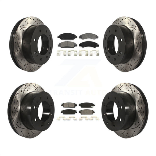 [Avant + Arrière] Kit de disque (percé rainuré revêtu) et plaquette (semi-métallique) de frein pour 2011 Chevrolet Silverado 1500 Hybrid KDS-100187 par Transit Auto