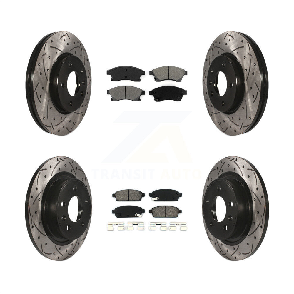 [Avant + Arrière] Kit de disque (percé rainuré revêtu) et plaquette (semi-métallique) de frein pour Chevrolet Cruze Buick Verano Volt Orlando KDS-100189 par Transit Auto