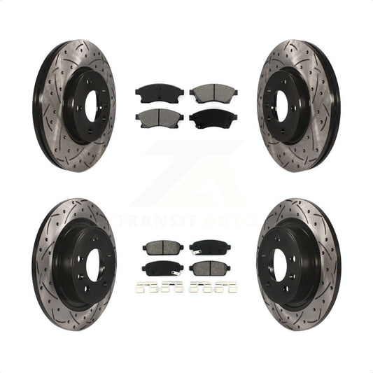 [Avant + Arrière] Kit de disque (percé rainuré revêtu) et plaquette (semi-métallique) de frein pour Chevrolet Cruze Buick Verano Volt Orlando KDS-100189 par Transit Auto