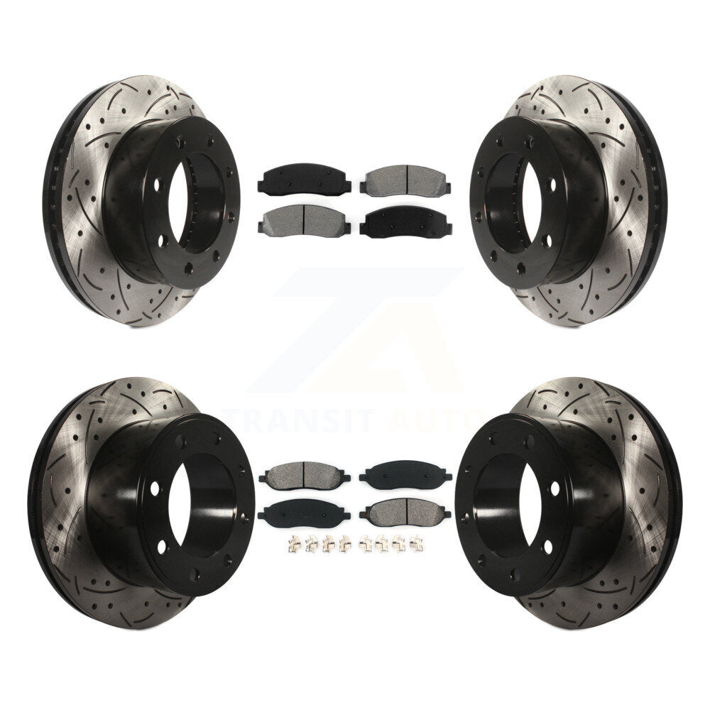 [Avant + Arrière] Kit de disque (percé rainuré revêtu) et plaquette (semi-métallique) de frein pour Ford F-250 Super Duty F-350 KDS-100190