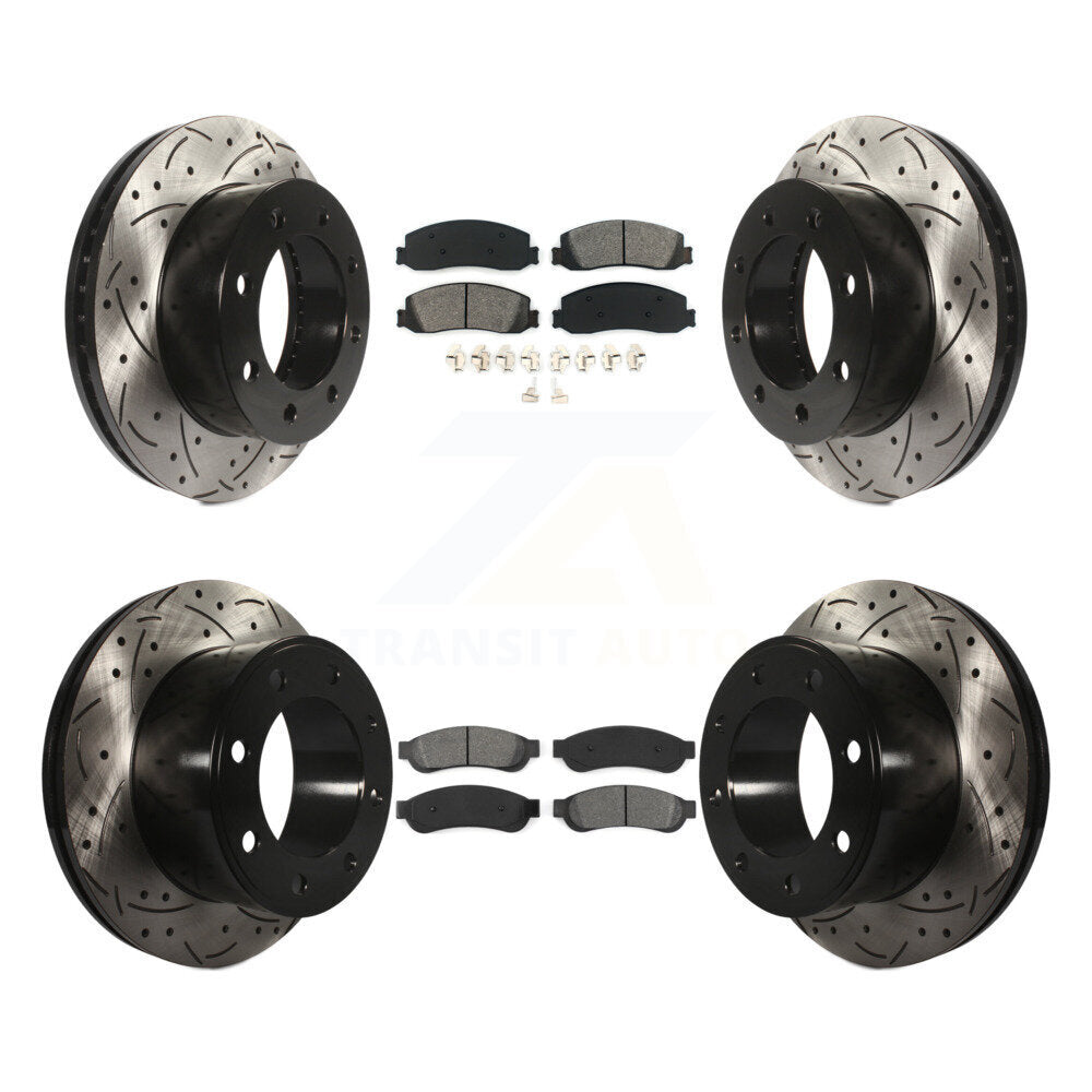 [Avant + Arrière] Kit de disque (percé rainuré revêtu) et plaquette (semi-métallique) de frein pour Ford F-250 Super Duty F-350 avec Single Wheels 4WD KDS-100194