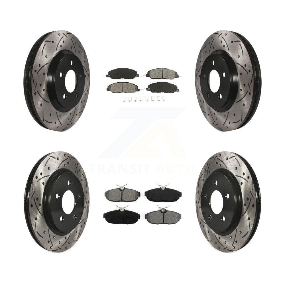 [Avant + Arrière] Kit de disque (percé rainuré revêtu) et plaquette (semi-métallique) de frein pour Ford Mustang KDS-100197