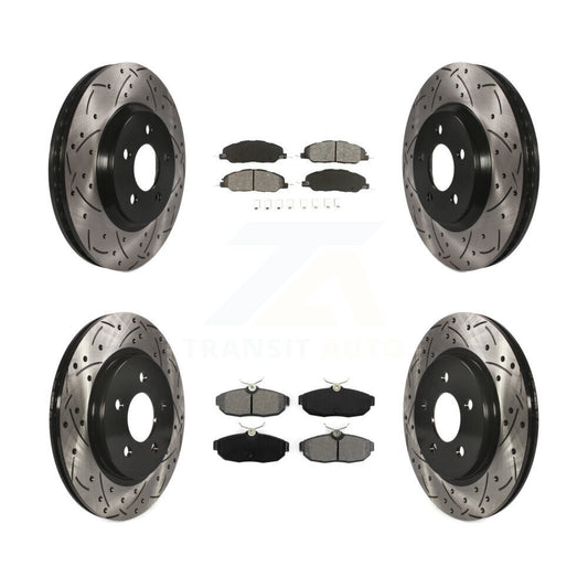 [Avant + Arrière] Kit de disque (percé rainuré revêtu) et plaquette (semi-métallique) de frein pour Ford Mustang KDS-100197