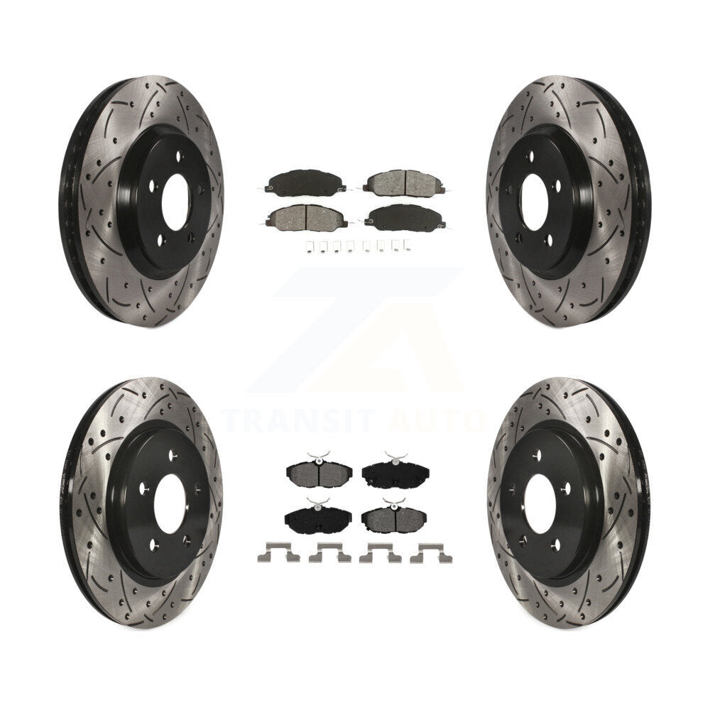 [Avant + Arrière] Kit de disque (percé rainuré revêtu) et plaquette (semi-métallique) de frein pour Ford Mustang KDS-100198