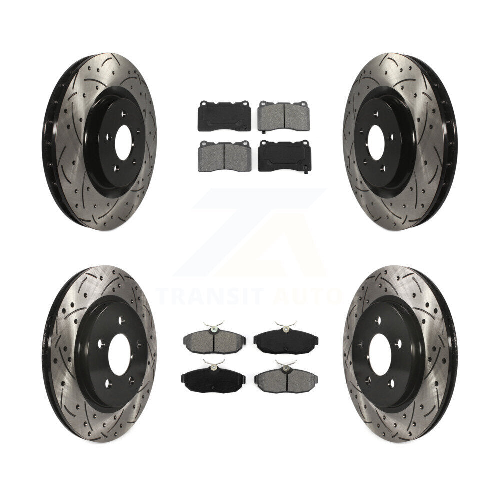 [Avant + Arrière] Kit de disque (percé rainuré revêtu) et plaquette (semi-métallique) de frein pour Ford Mustang KDS-100199
