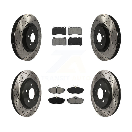 [Avant + Arrière] Kit de disque (percé rainuré revêtu) et plaquette (semi-métallique) de frein pour Ford Mustang KDS-100199